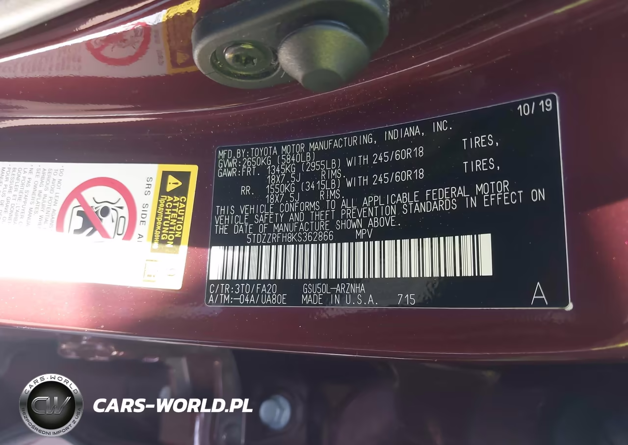 2019 Toyota Highlander Le Plus VIN:5TDZZRFH8KS362866 - 9