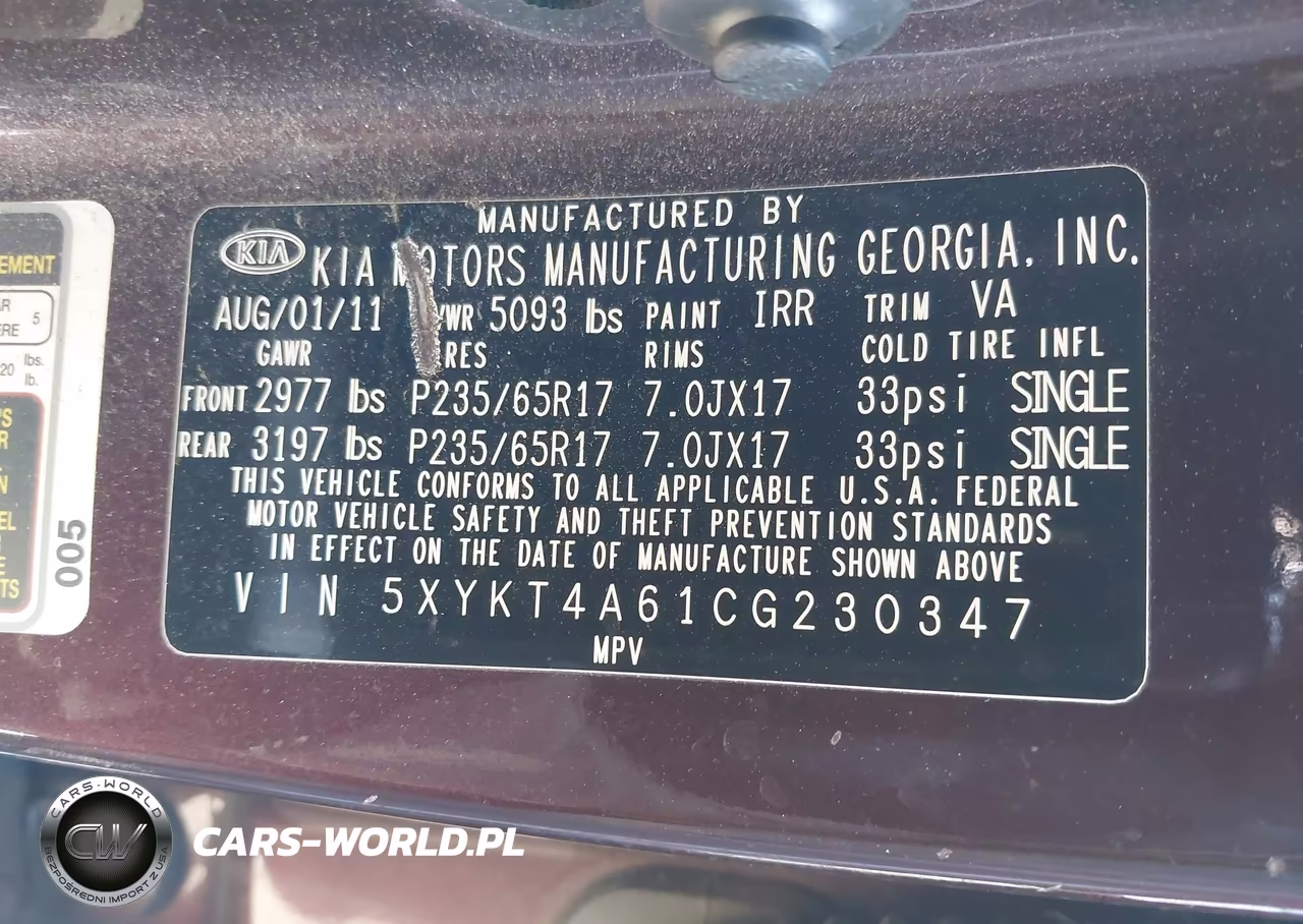 2012 Kia Sorento Lx VIN:5XYKT4A61CG230347 - 9