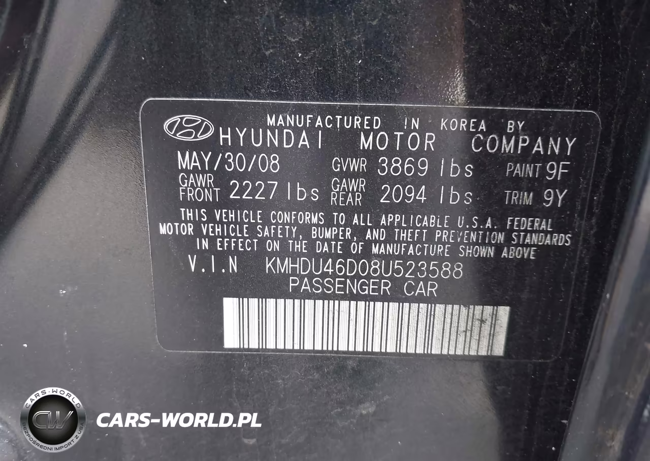 2008 Hyundai Elantra Gls-Se VIN:KMHDU46D08U523588 - 9