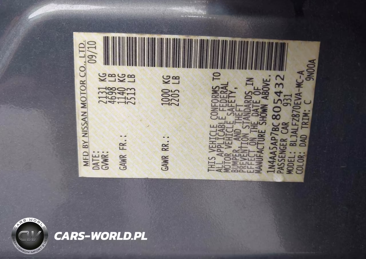 2011 Nissan Maxima 3.5 Sv VIN:1N4AA5AP7BC805432 - 9
