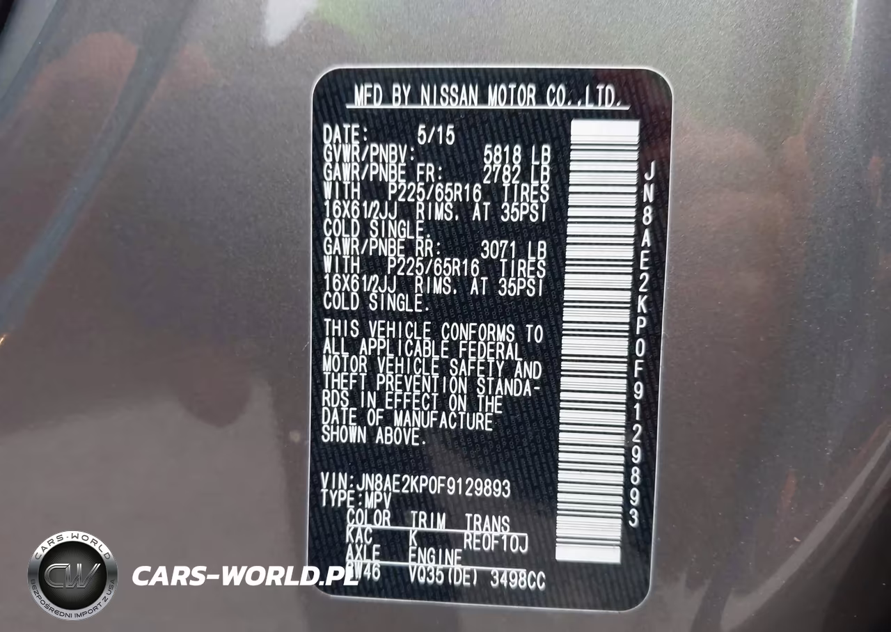 2015 Nissan Quest S VIN:JN8AE2KP0F9129893 - 9