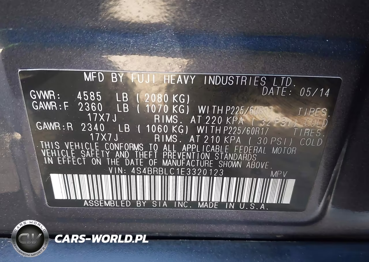 2014 Subaru Outback 2.5I Limited VIN:4S4BRBLC1E3320123 - 9