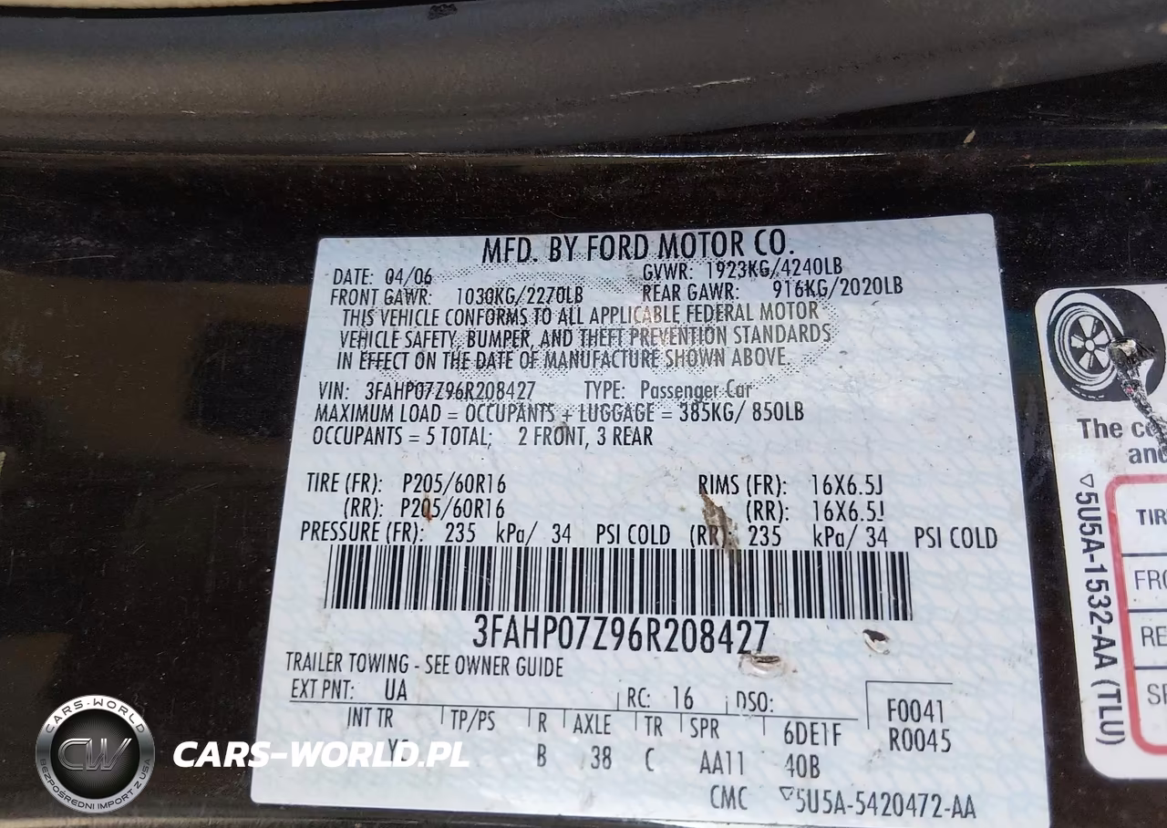 2006 Ford Fusion Se VIN:3FAHP07Z96R208427 - 9