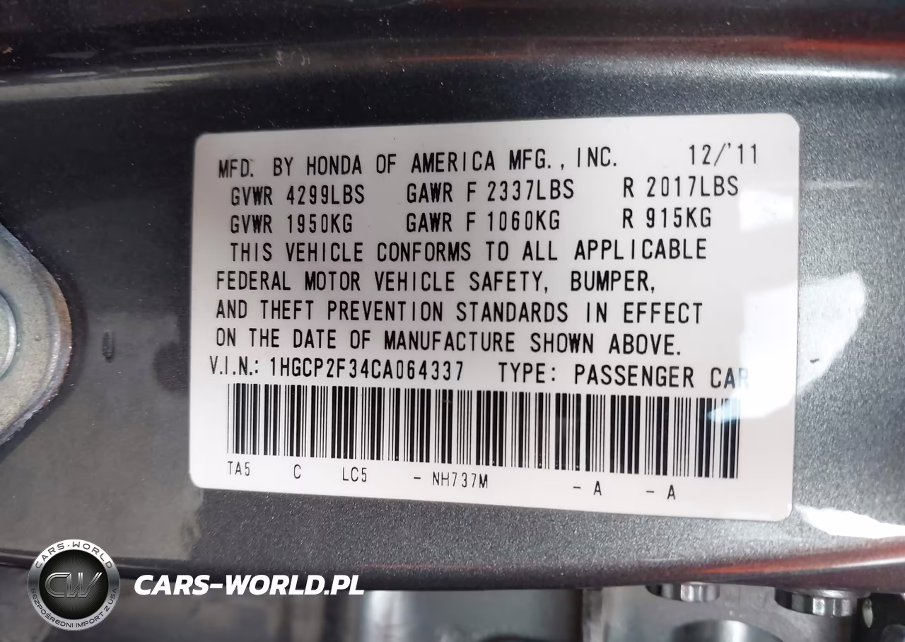 2012 Honda Accord 2.4 Lx VIN:1HGCP2F34CA064337 - 9