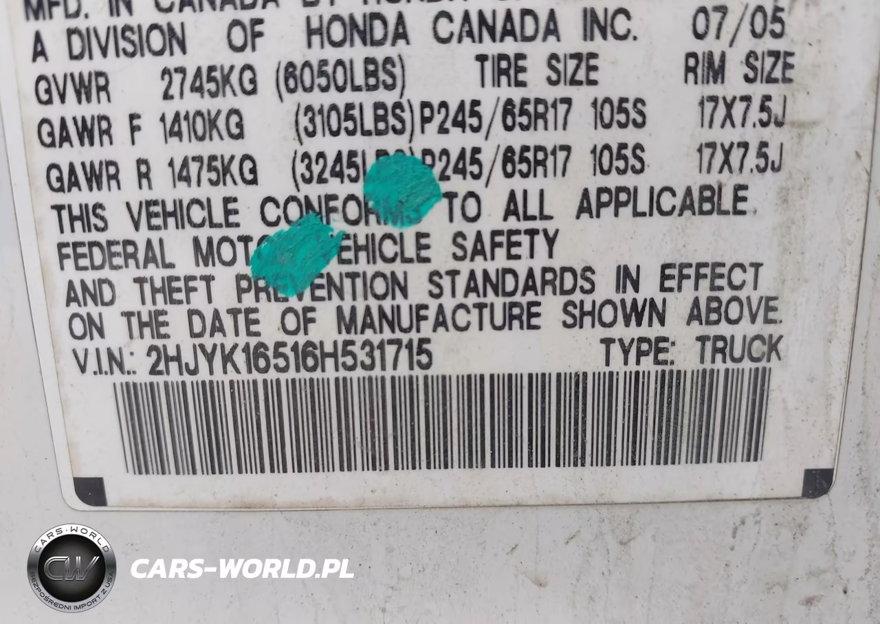 2006 Honda Ridgeline Rtl VIN:2HJYK16516H531715 - 9