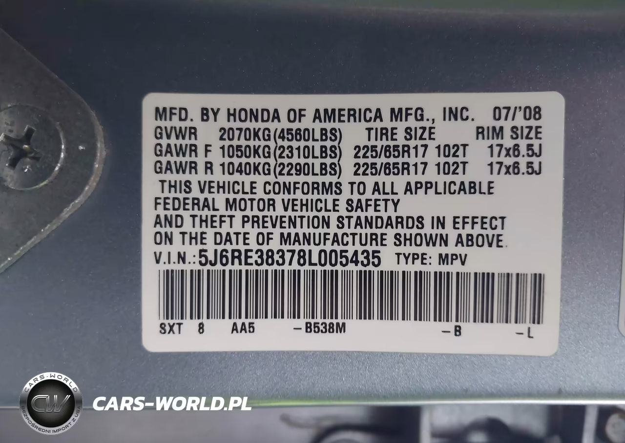 2008 Honda Cr-V Lx VIN:5J6RE38378L005435 - 9