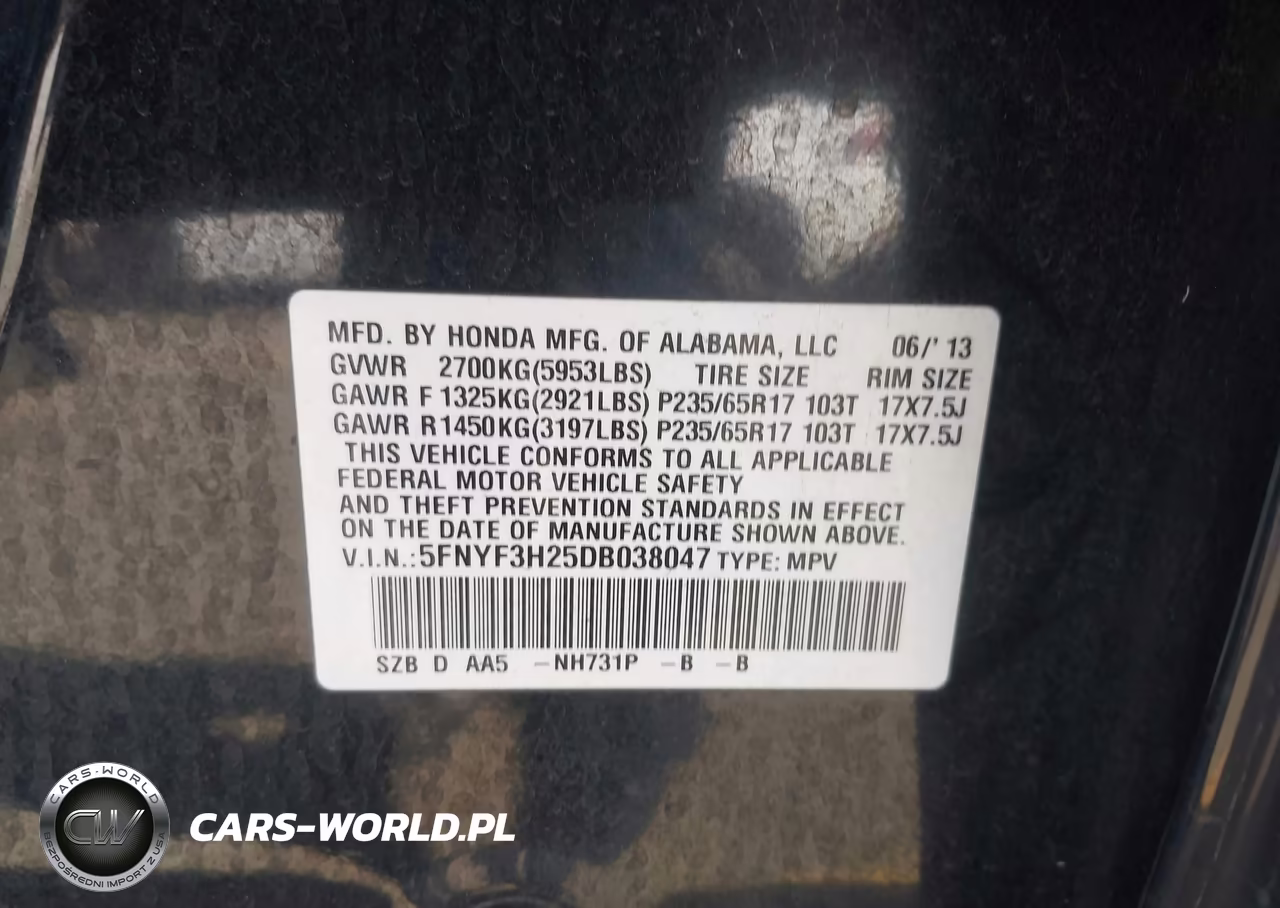 2013 Honda Pilot Lx VIN:5FNYF3H25DB038047 - 9
