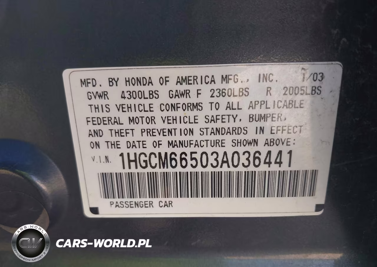 2003 Honda Accord 3.0 Ex VIN:1HGCM66503A036441 - 9