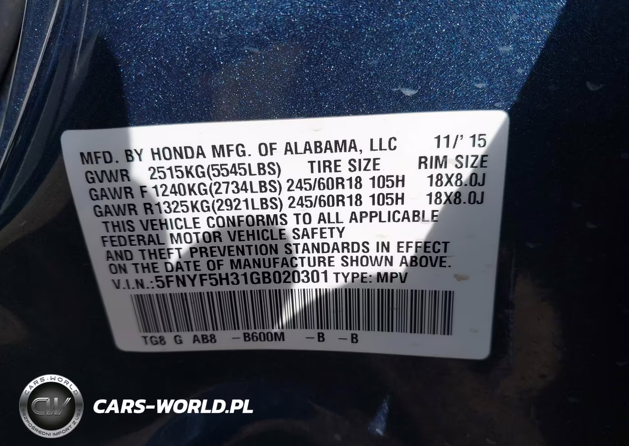 2016 Honda Pilot Ex VIN:5FNYF5H31GB020301 - 9