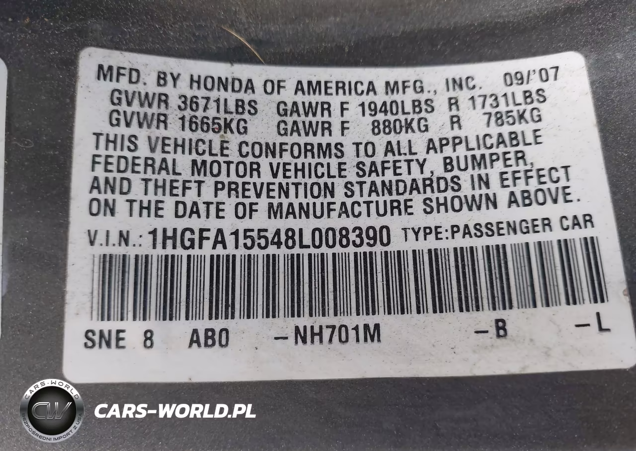 2008 Honda Civic Lx VIN:1HGFA15548L008390 - 9