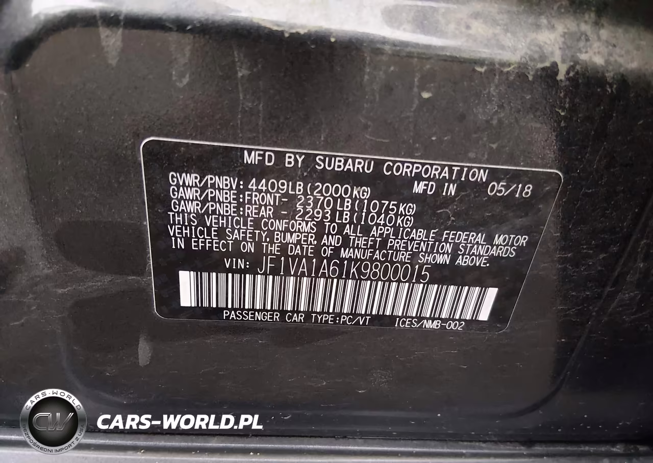 2019 Subaru Wrx VIN:JF1VA1A61K9800015 - 8