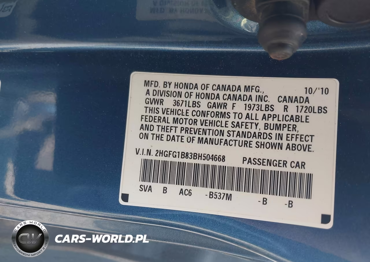 2011 Honda Civic Ex VIN:2HGFG1B83BH504668 - 9