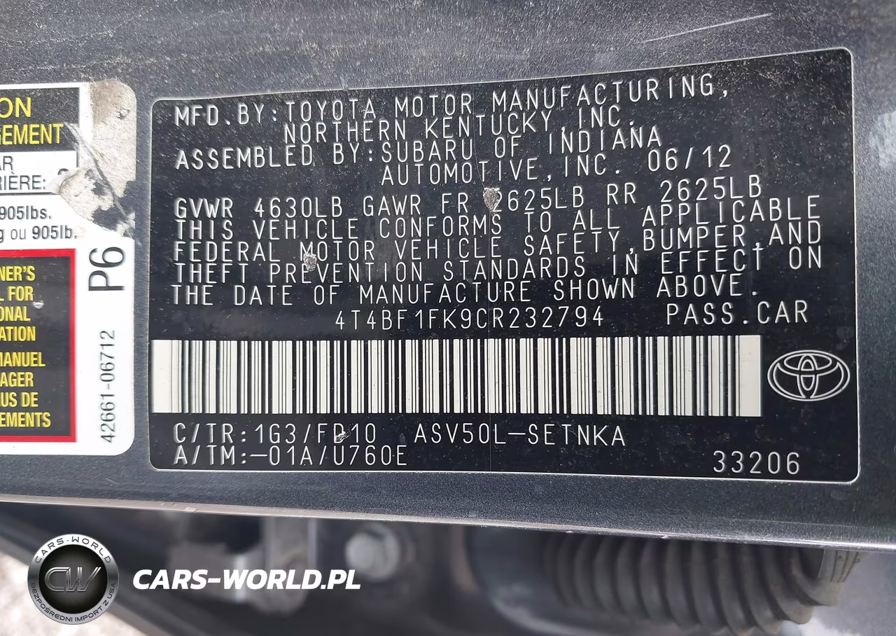 2012 Toyota Camry Le VIN:4T4BF1FK9CR232794 - 9