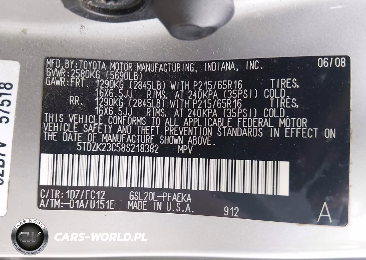 2008 Toyota Sienna Le VIN:5TDZK23C58S218382 - 9