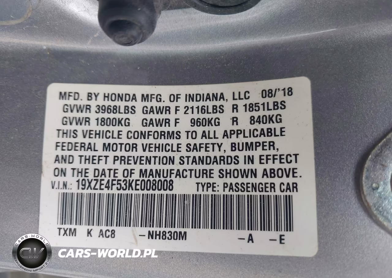 2019 Honda Insight Ex VIN:19XZE4F53KE008008 - 9