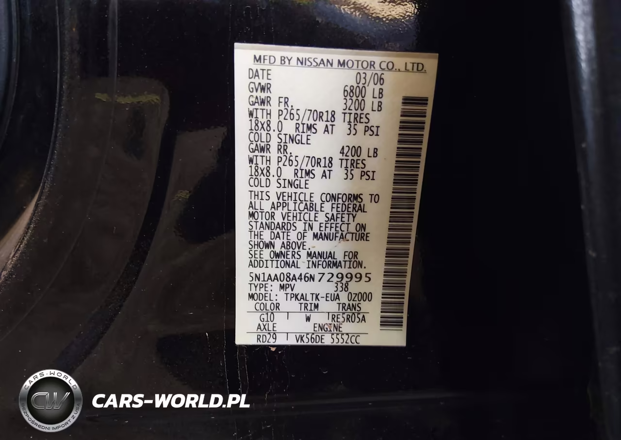 2006 Nissan Armada Se VIN:5N1AA08A46N729995 - 9