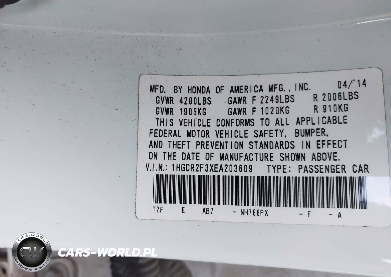 2014 Honda Accord Lx VIN:1HGCR2F3XEA203609 - 9
