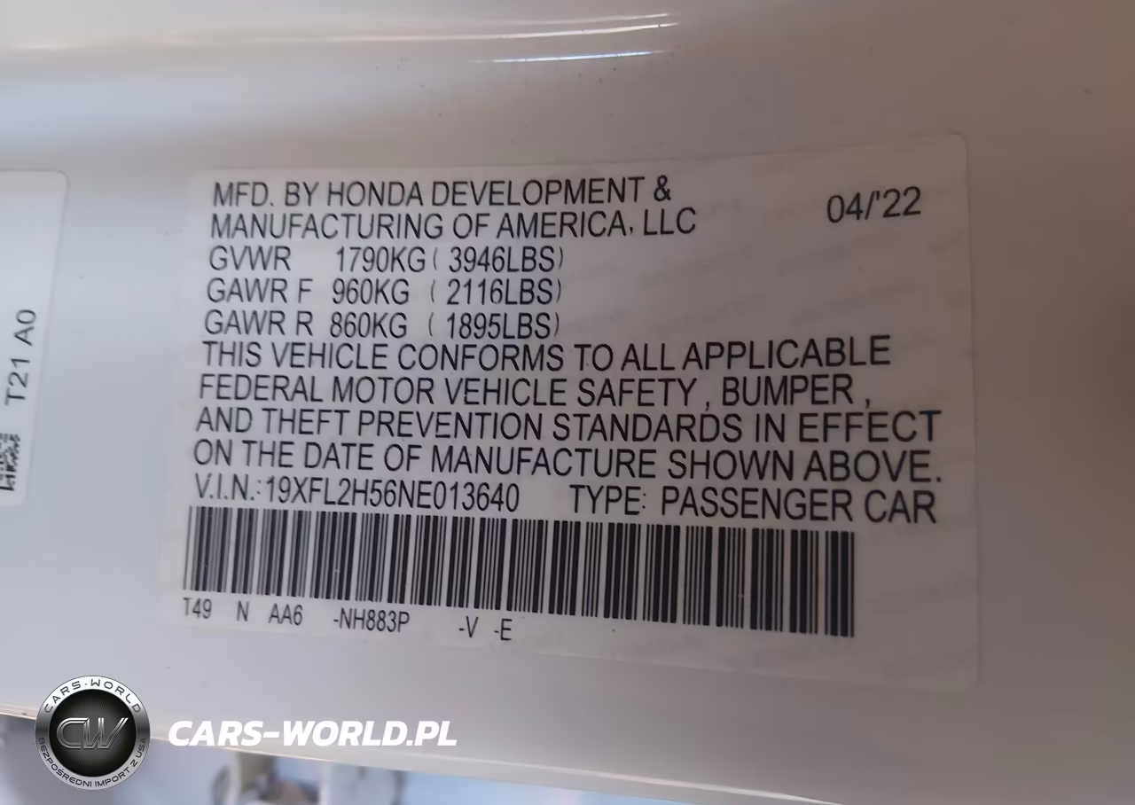 2022 Honda Civic Lx VIN:19XFL2H56NE013640 - 9