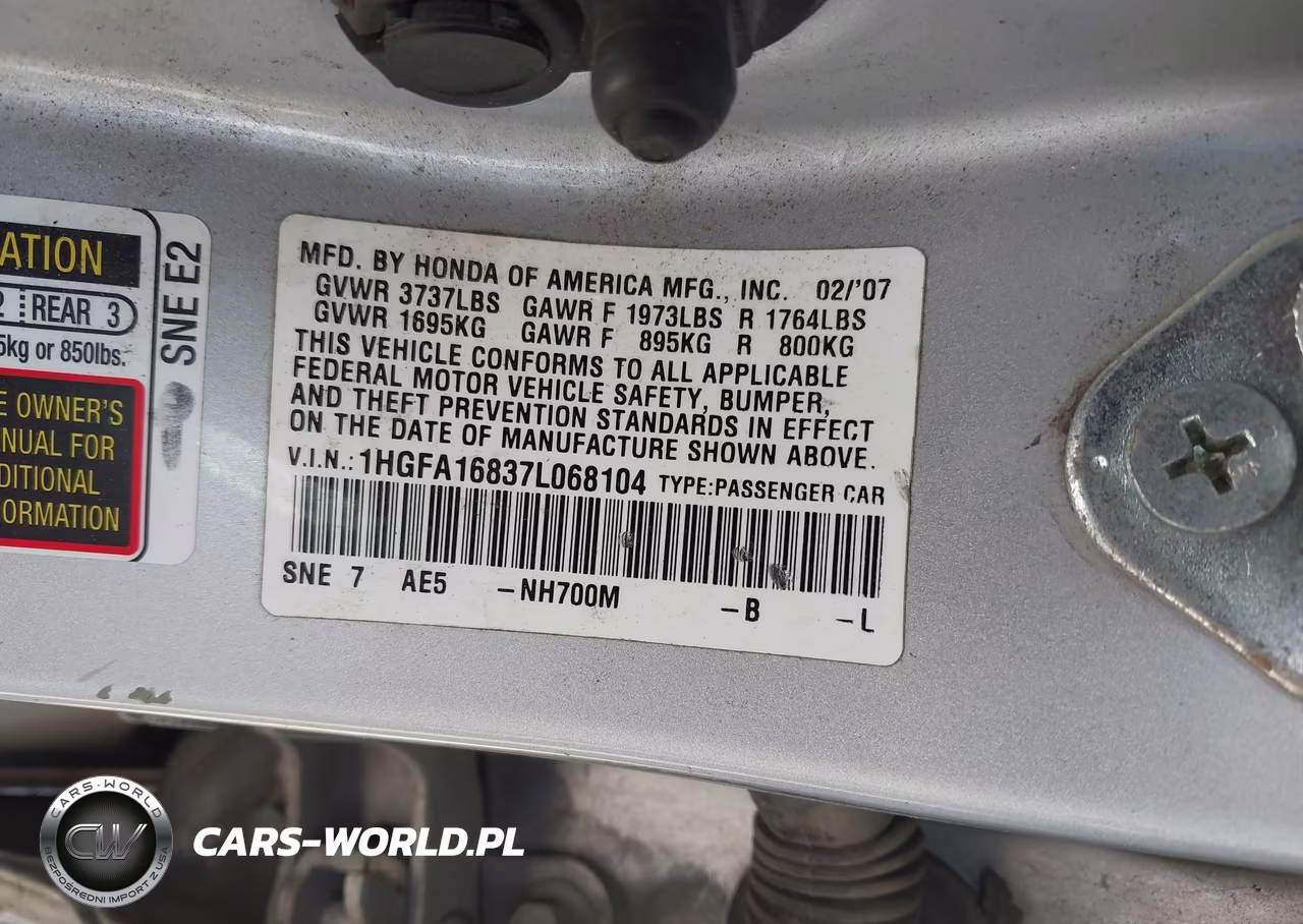 2007 Honda Civic Ex VIN:1HGFA16837L068104 - 9