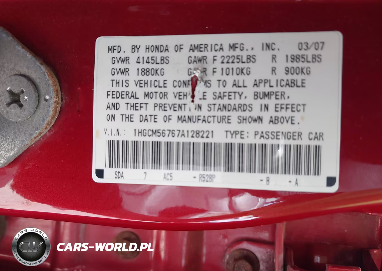2007 Honda Accord 2.4 Ex VIN:1HGCM56767A128221 - 9