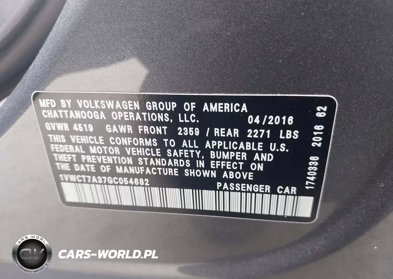 2016 Volkswagen Passat 1.8T Sel VIN:1VWCT7A37GC054682 - 9