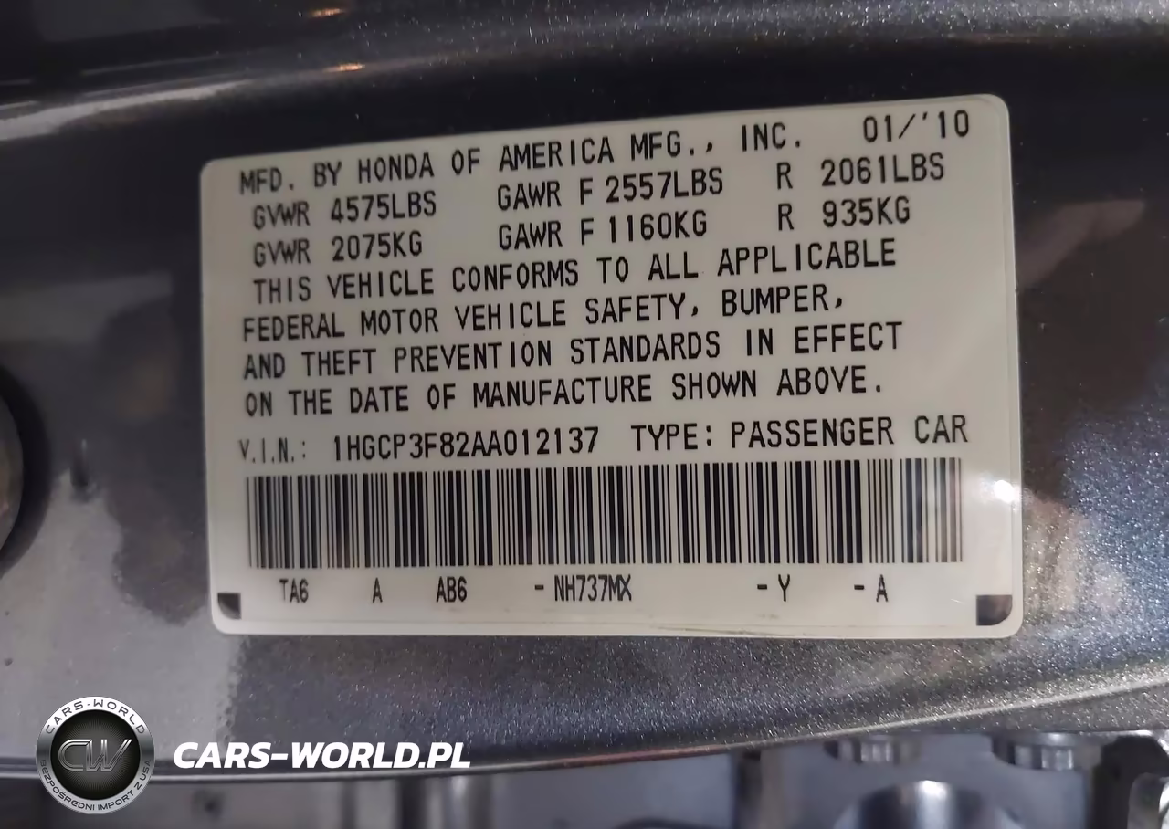 2010 Honda Accord 3.5 Ex-L VIN:1HGCP3F82AA012137 - 9