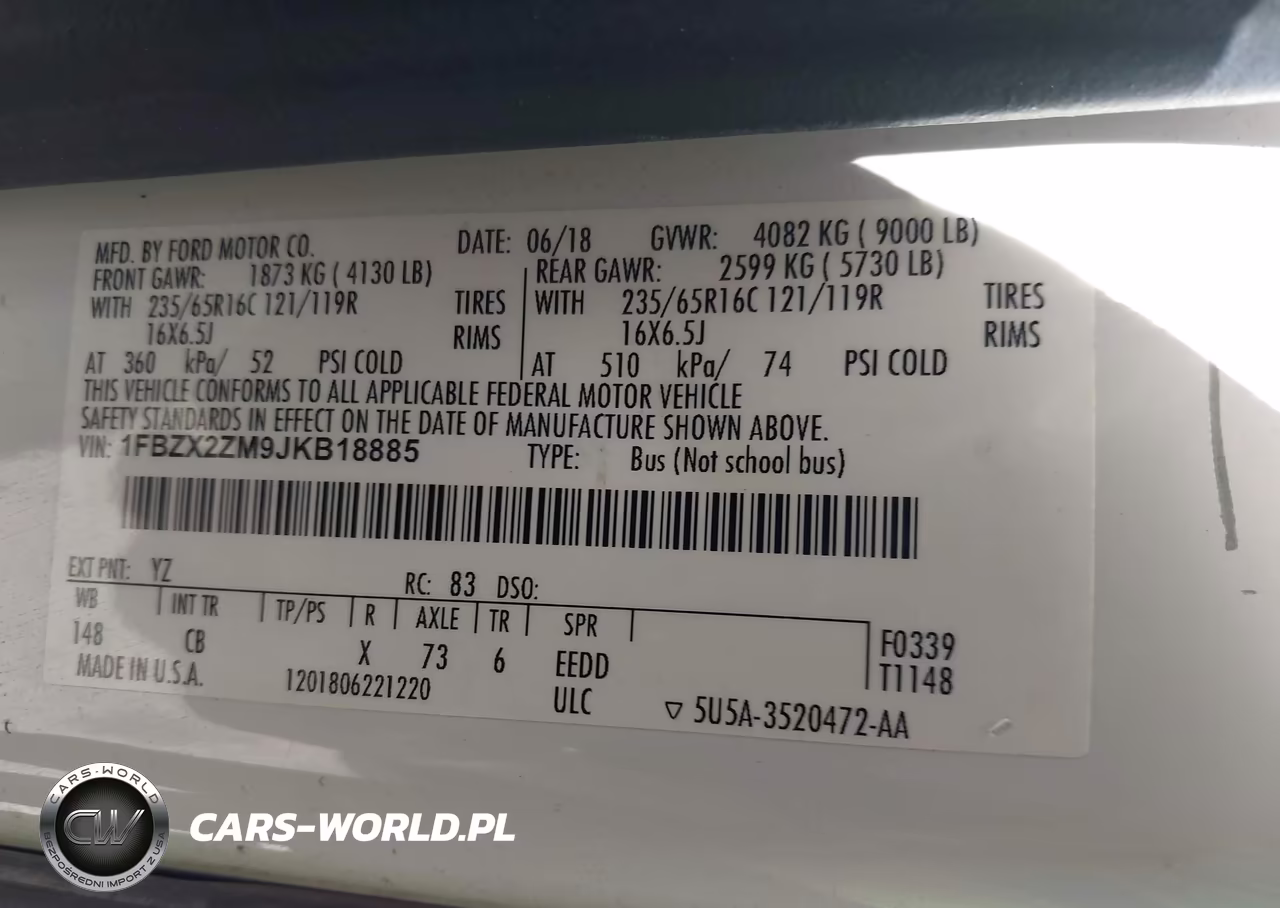 2018 Ford Transit-350 Xl VIN:1FBZX2ZM9JKB18885 - 9