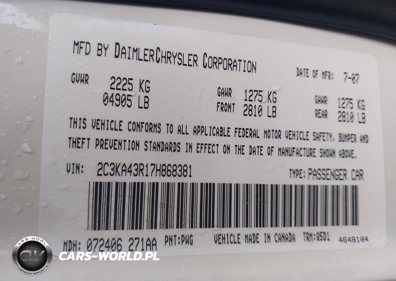 2007 Chrysler 300 VIN:2C3KA43R17H868381 - 9