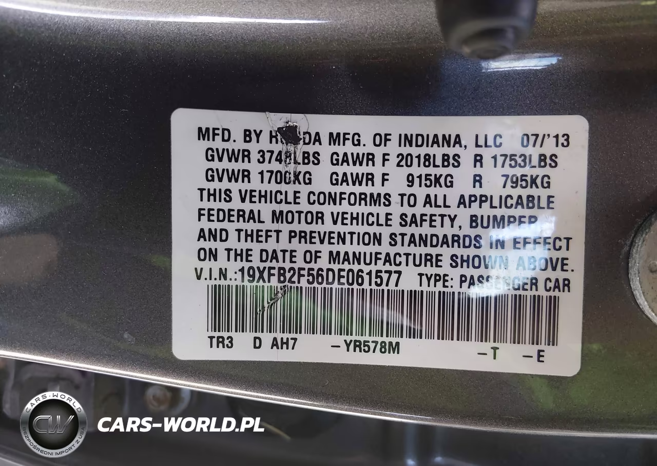 2013 Honda Civic Lx VIN:19XFB2F56DE061577 - 9