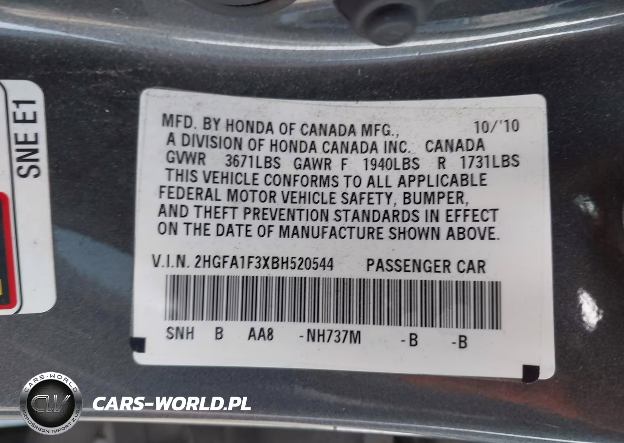 2011 Honda Civic Vp VIN:2HGFA1F3XBH520544 - 9