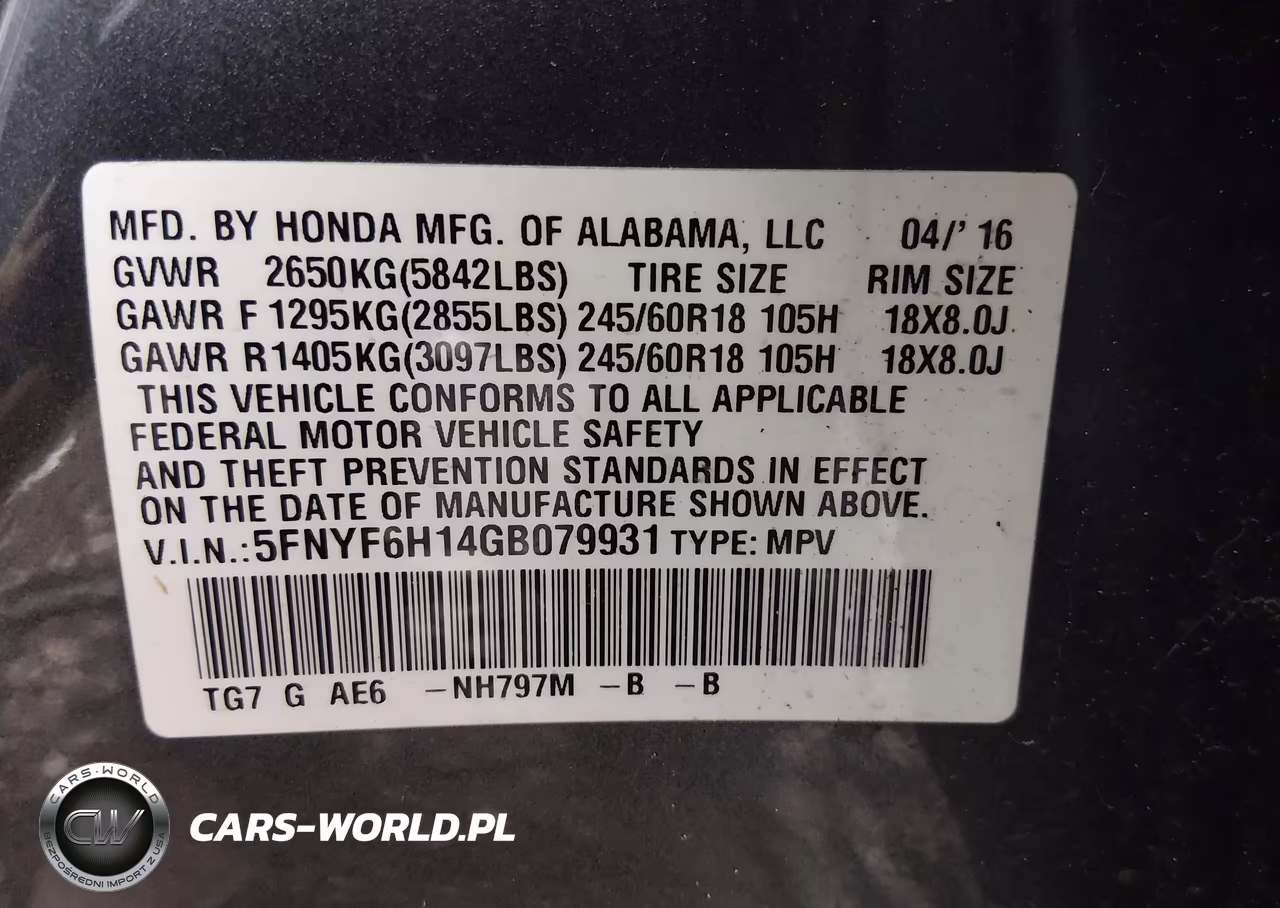 2016 Honda Pilot Lx VIN:5FNYF6H14GB079931 - 9