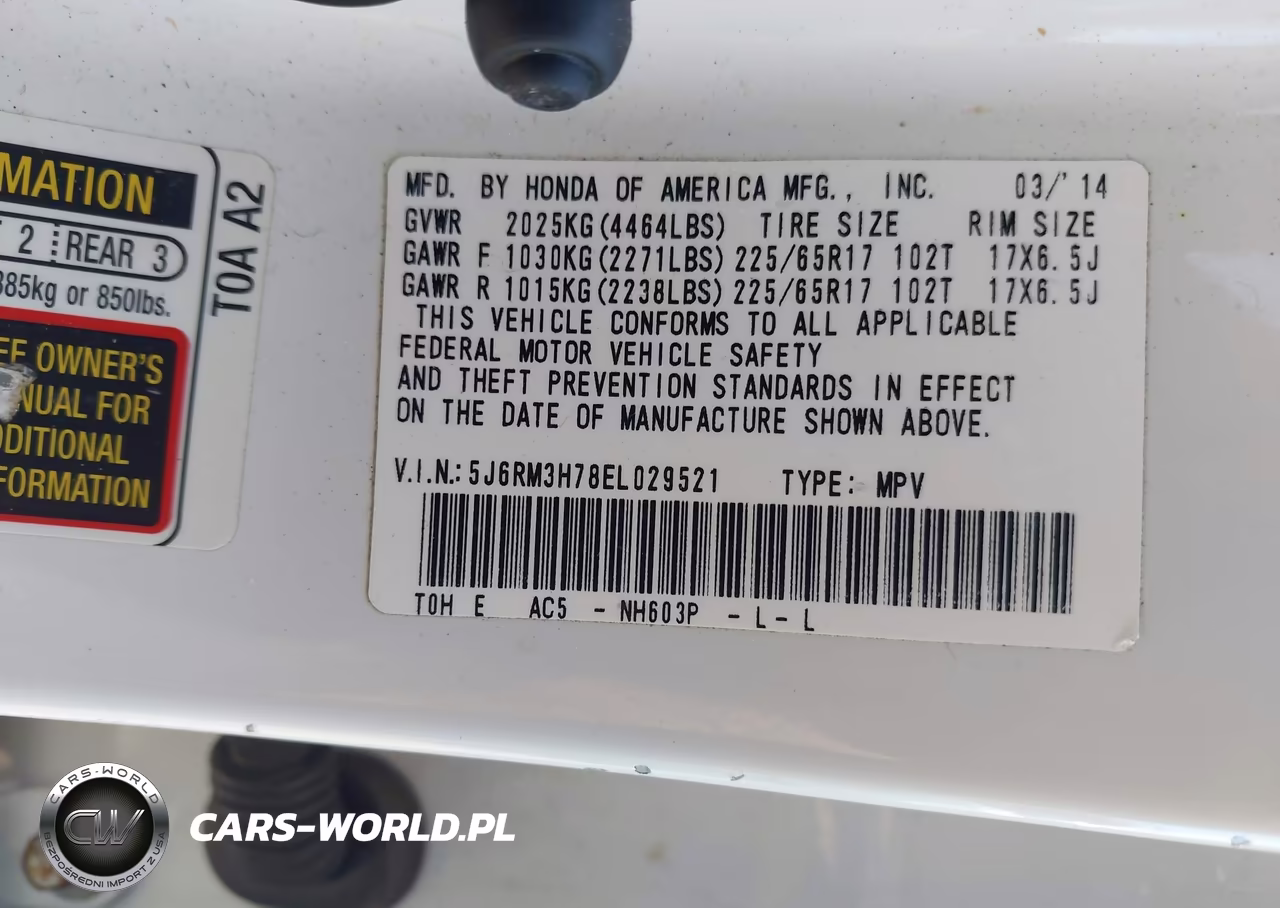 2014 Honda Cr-V Ex-L VIN:5J6RM3H78EL029521 - 9