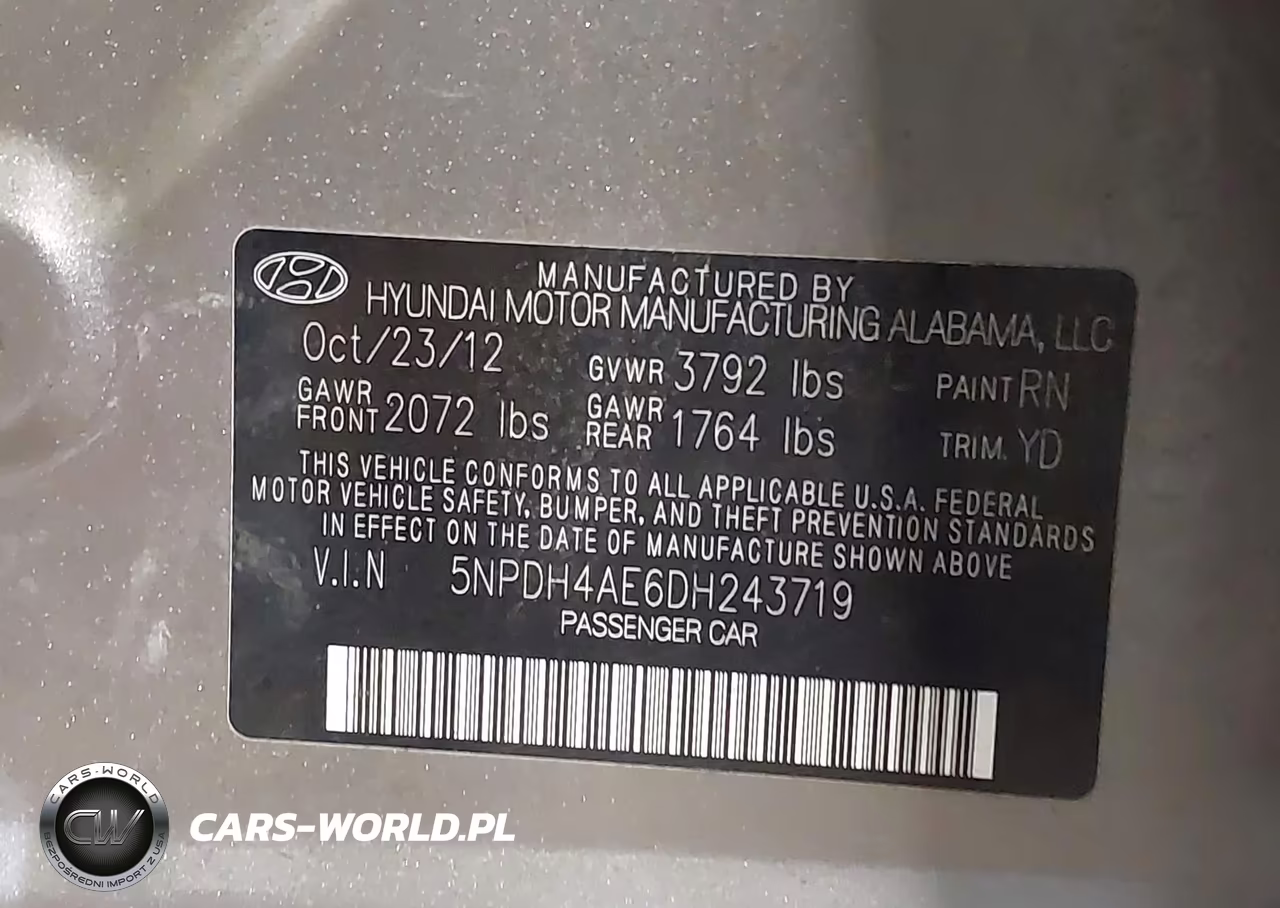 2013 Hyundai Elantra Gls VIN:5NPDH4AE6DH243719 - 9
