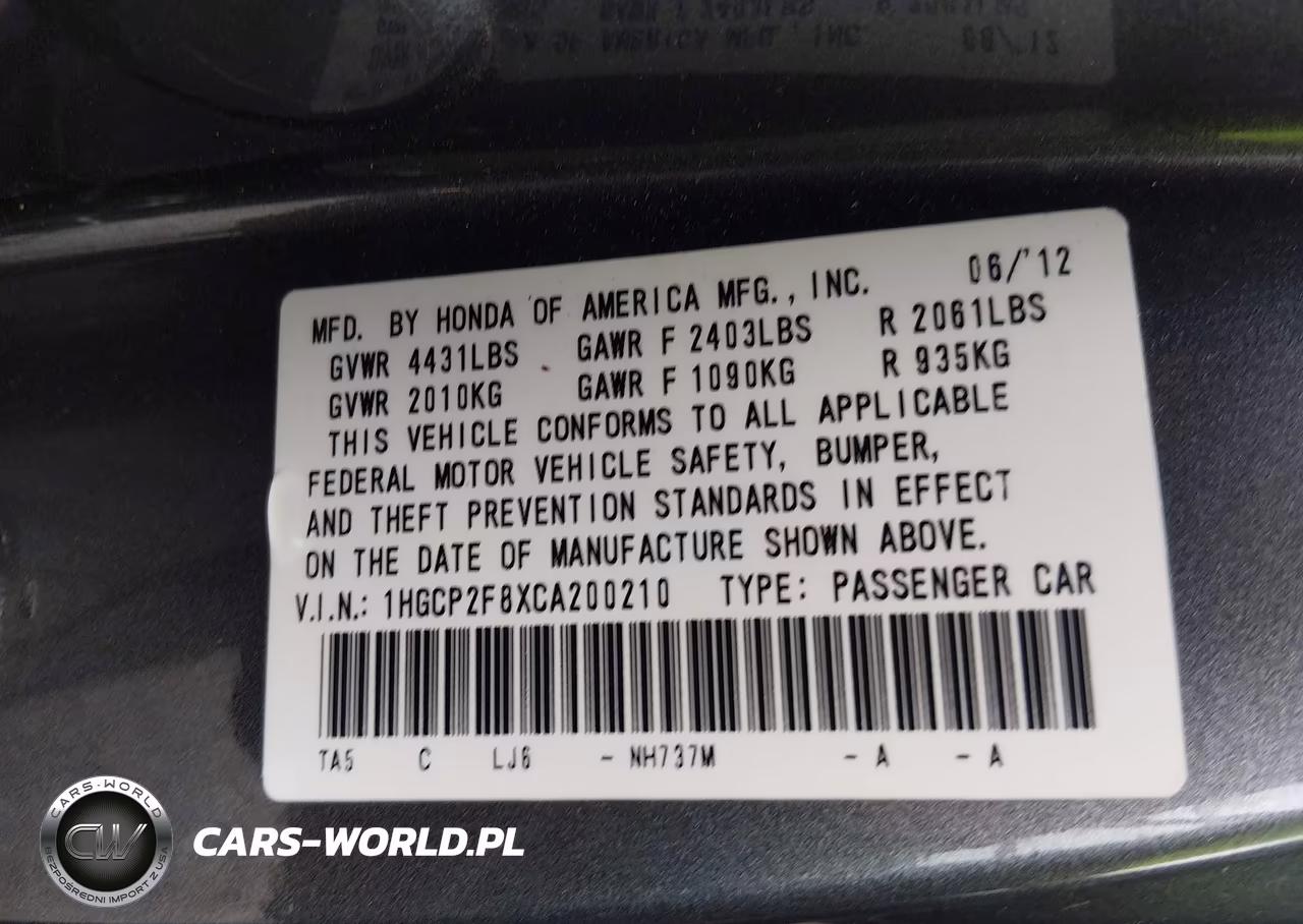 2012 Honda Accord 2.4 Ex-L VIN:1HGCP2F8XCA200210 - 9