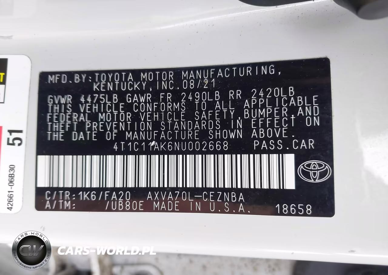 2022 Toyota Camry Le VIN:4T1C11AK6NU002668 - 9