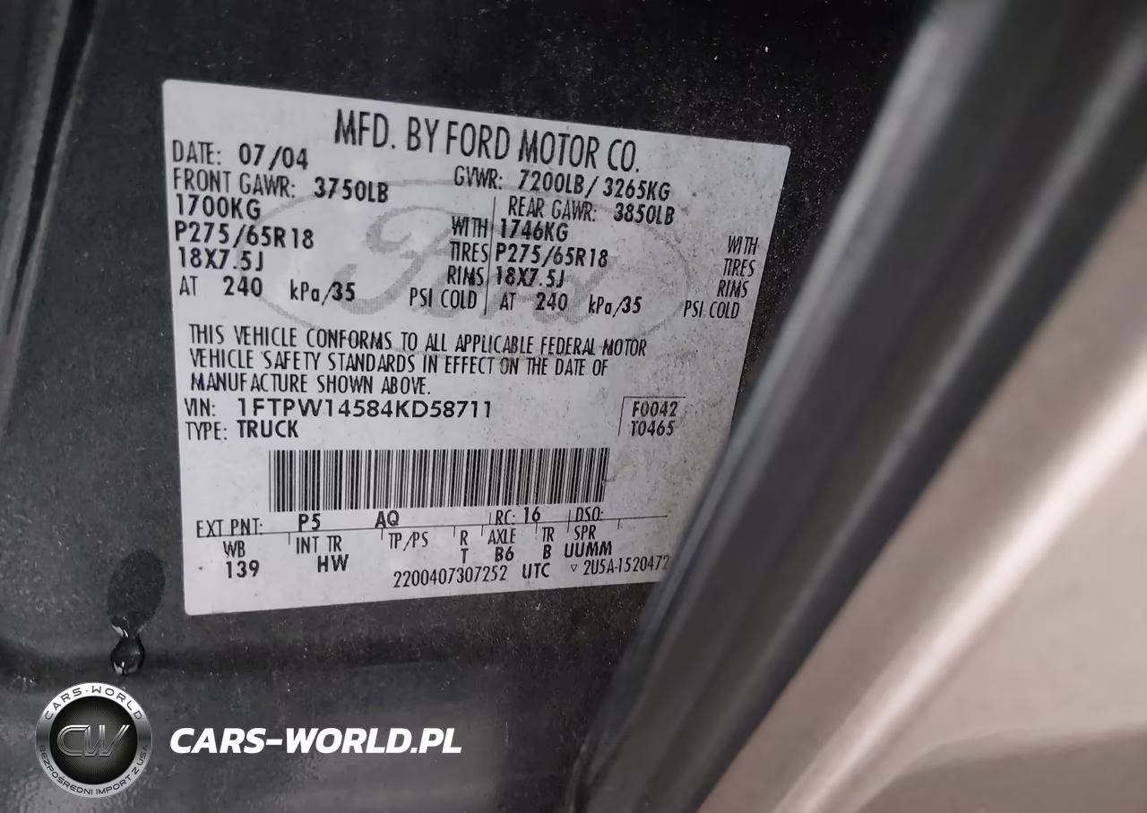 2004 Ford F-150 Fx4-Lariat-Xlt VIN:1FTPW14584KD58711 - 9