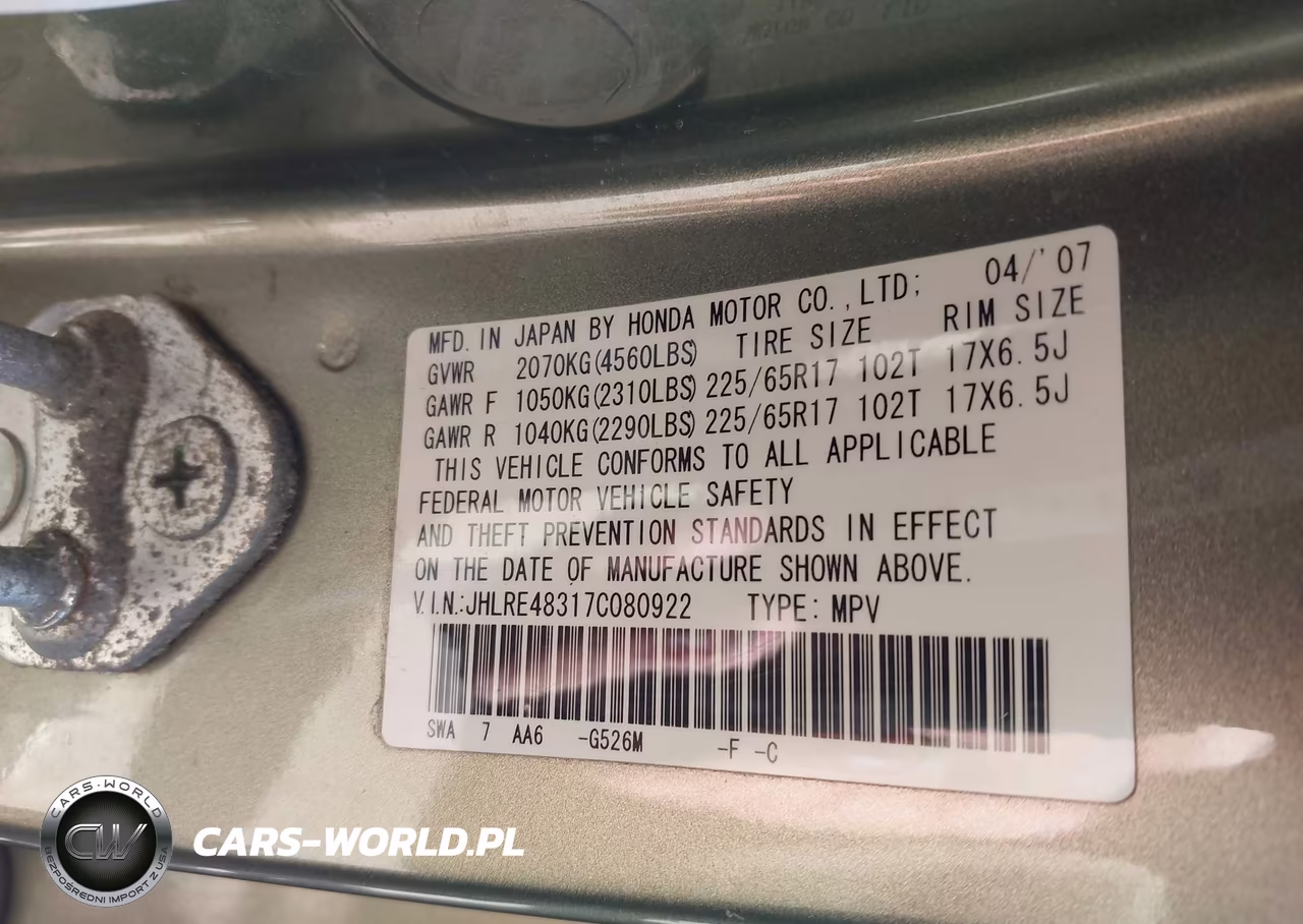 2007 Honda Cr-V Lx VIN:JHLRE48317C080922 - 9