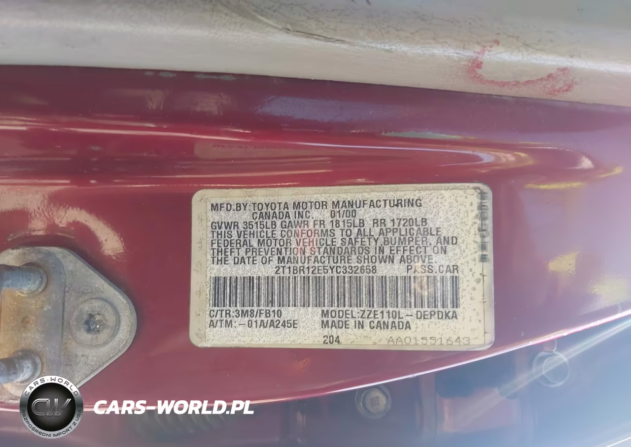 2000 Toyota Corolla Ce VIN:2T1BR12E5YC332658 - 9