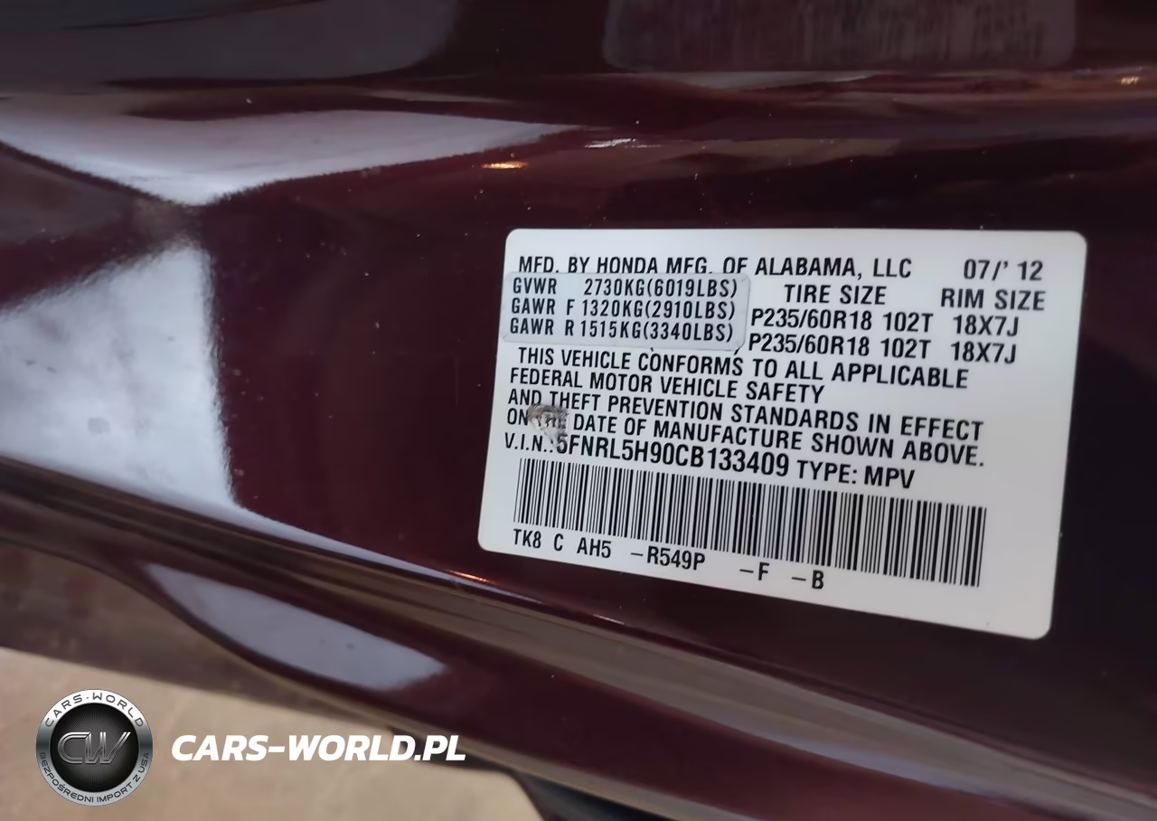 2012 Honda Odyssey Touring-Touring Elite VIN:5FNRL5H90CB133409 - 9