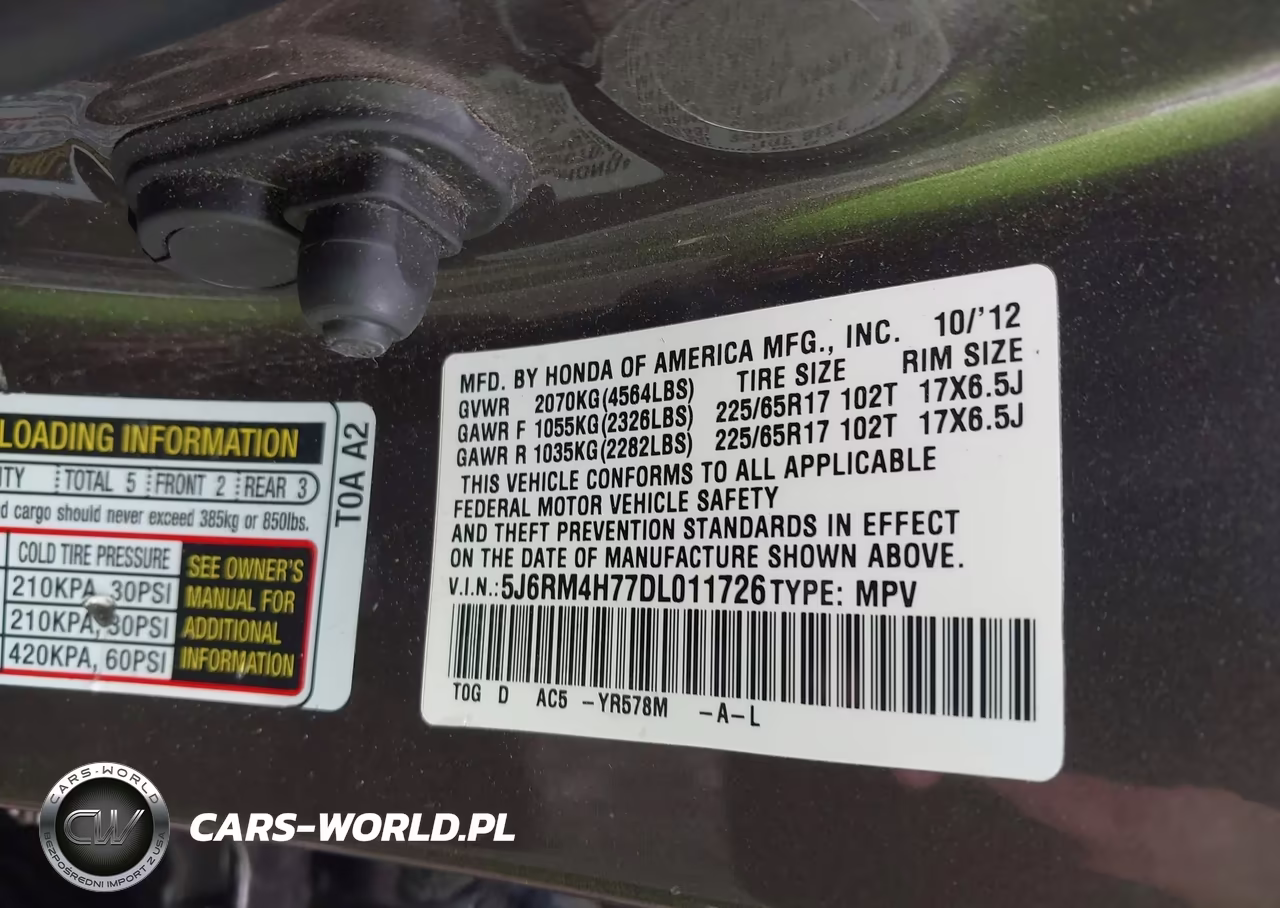 2013 Honda Cr-V Ex-L VIN:5J6RM4H77DL011726 - 9