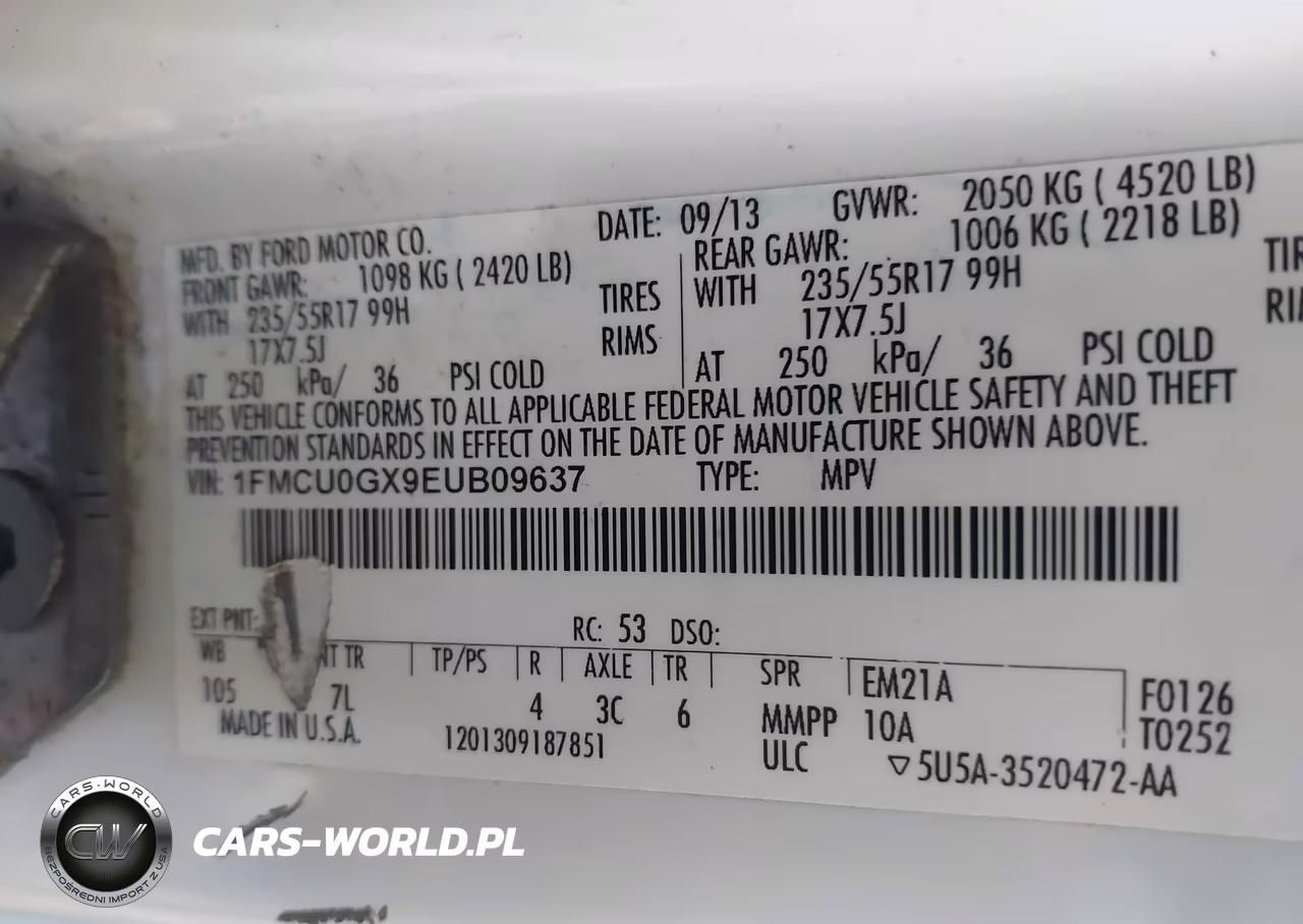 2014 Ford Escape Se VIN:1FMCU0GX9EUB09637 - 9
