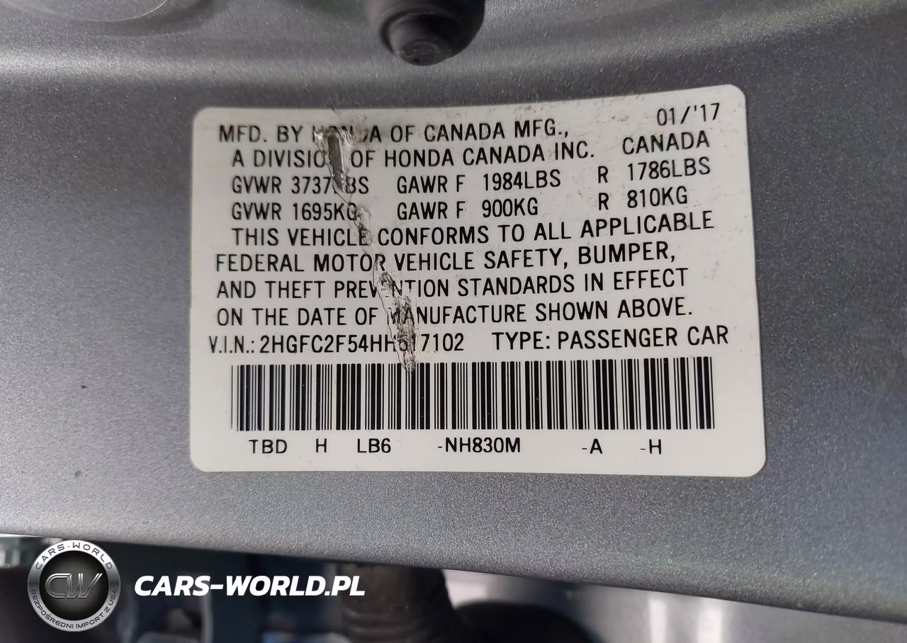 2017 Honda Civic Lx VIN:2HGFC2F54HH517102 - 17