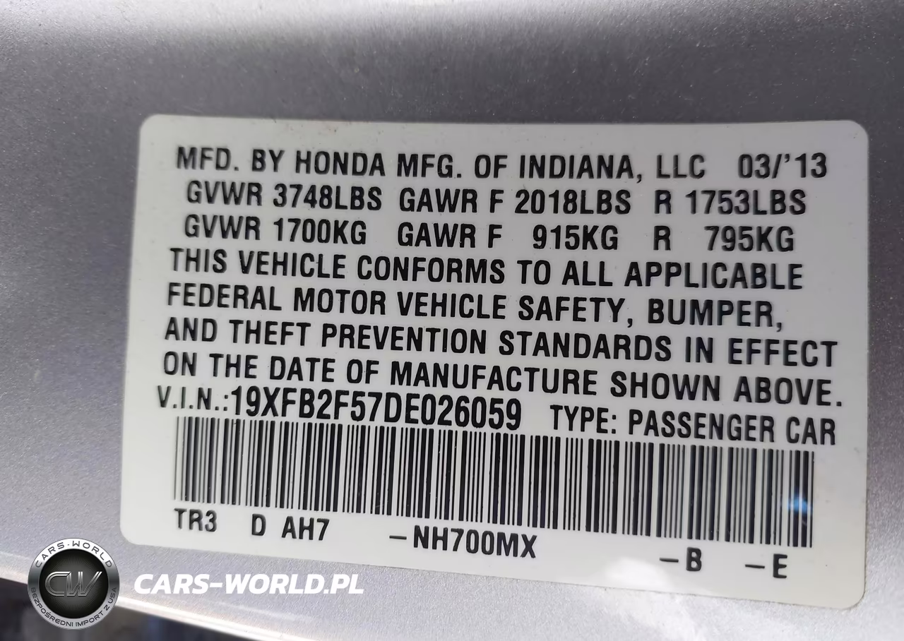 2013 Honda Civic Lx VIN:19XFB2F57DE026059 - 9