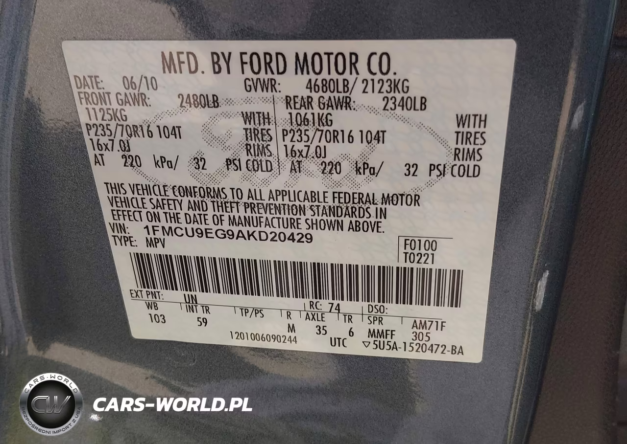 2010 Ford Escape Limited VIN:1FMCU9EG9AKD20429 - 9