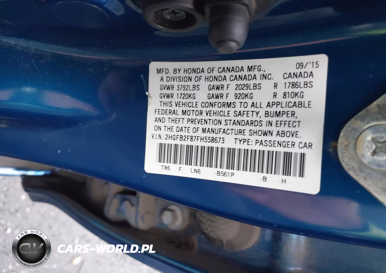 2015 Honda Civic Ex VIN:2HGFB2F87FH558673 - 9