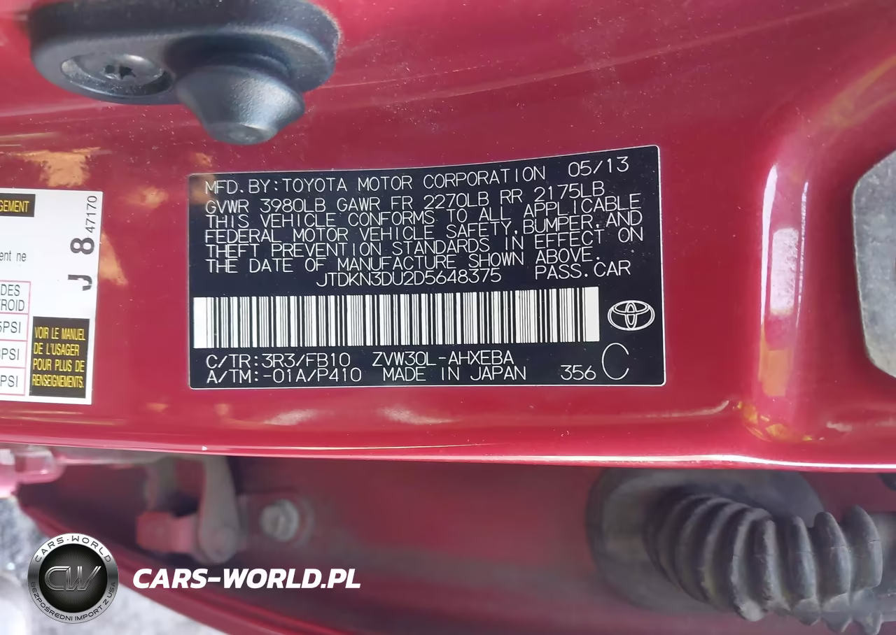 2013 Toyota Prius Two VIN:JTDKN3DU2D5648375 - 9