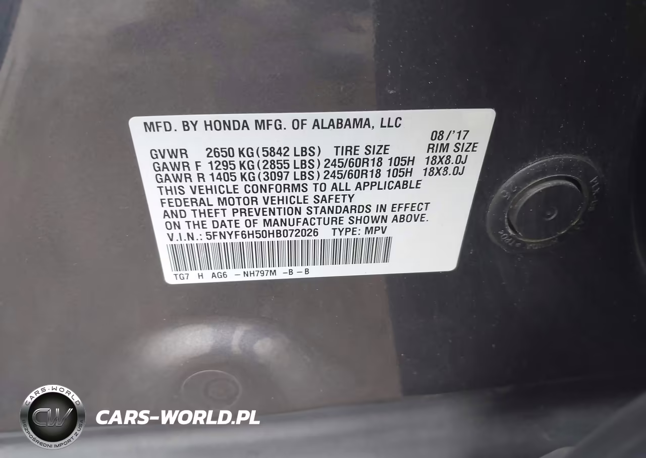 2017 Honda Pilot Ex-L VIN:5FNYF6H50HB072026 - 9