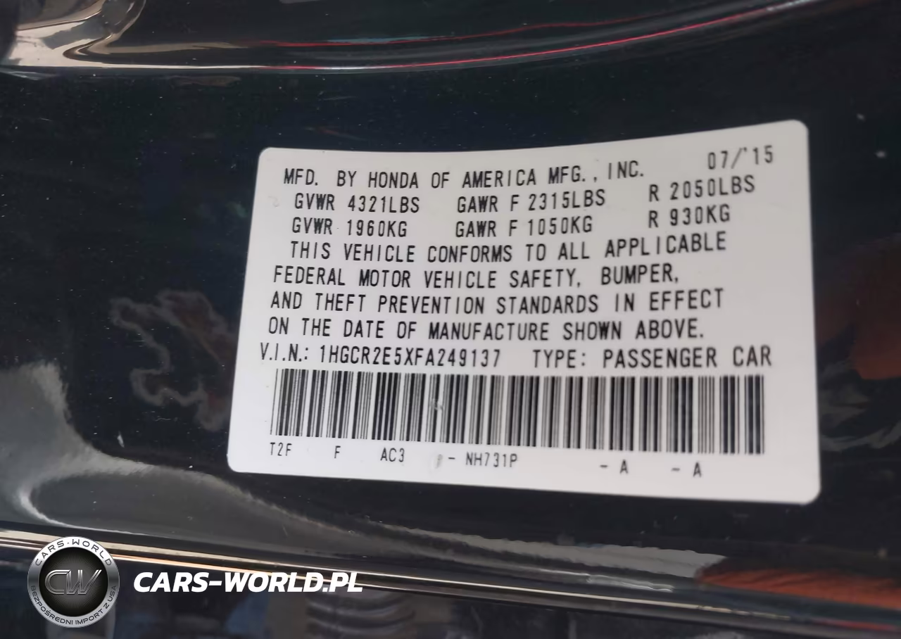 2015 Honda Accord Sport VIN:1HGCR2E5XFA249137 - 9