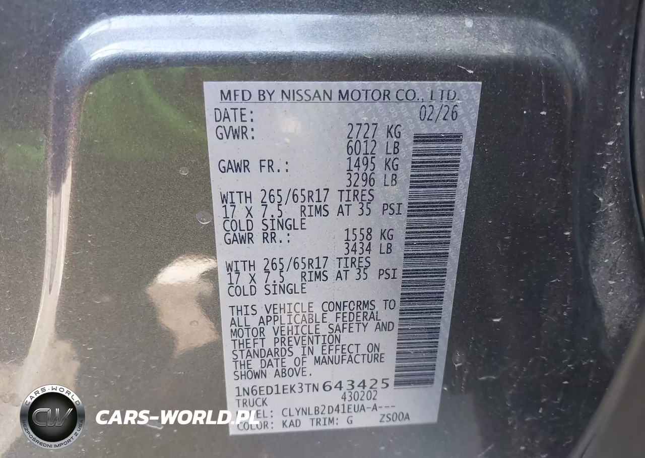 2026 Nissan Frontier Sv 4X4 VIN:1N6ED1EK3TN643425 - 9