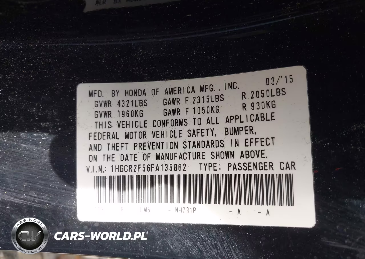 2015 Honda Accord Sport VIN:1HGCR2F56FA135862 - 9